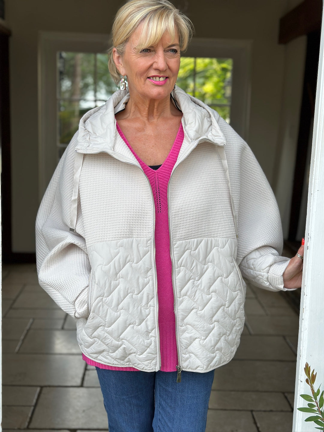 Textured Quilted Zip Jacket | Cream