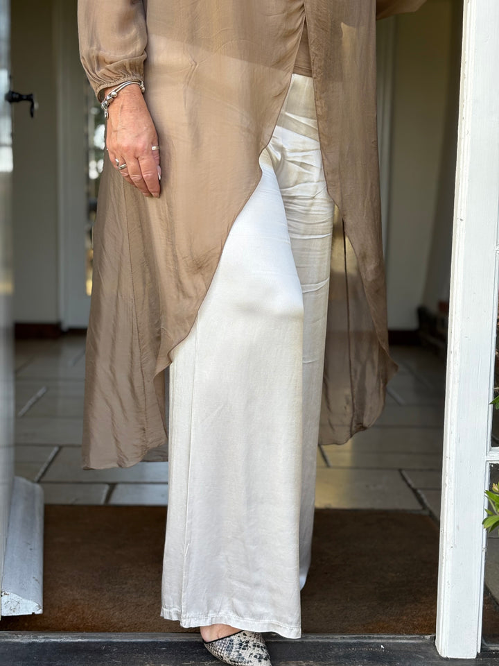 Satin Feel Floaty Trousers | Cream