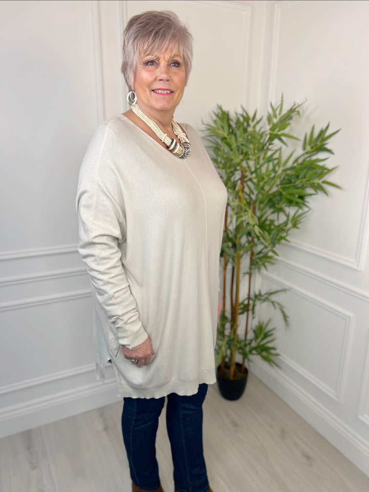 Cuffed Longline Jumper | Cream