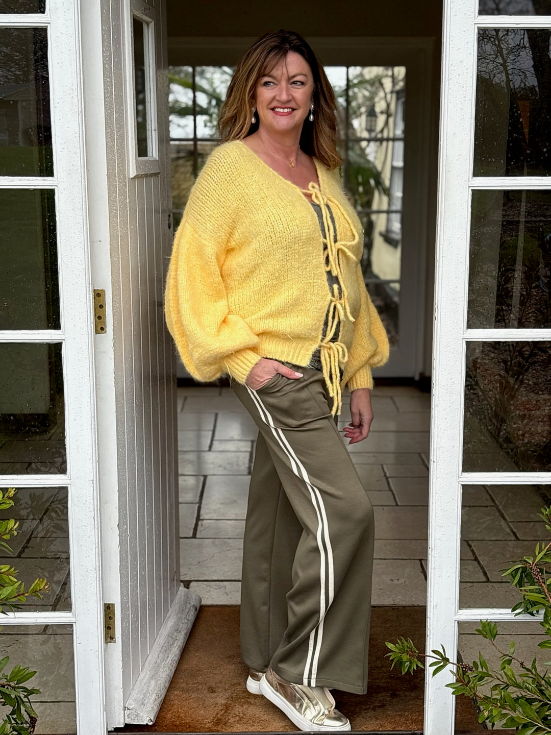 Side Stripe Wide Leg Trousers | Khaki - Mandy's Heaven 