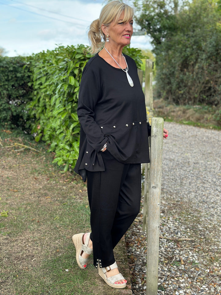 Studded Jersey Tapered Trousers - Malissa J | Black