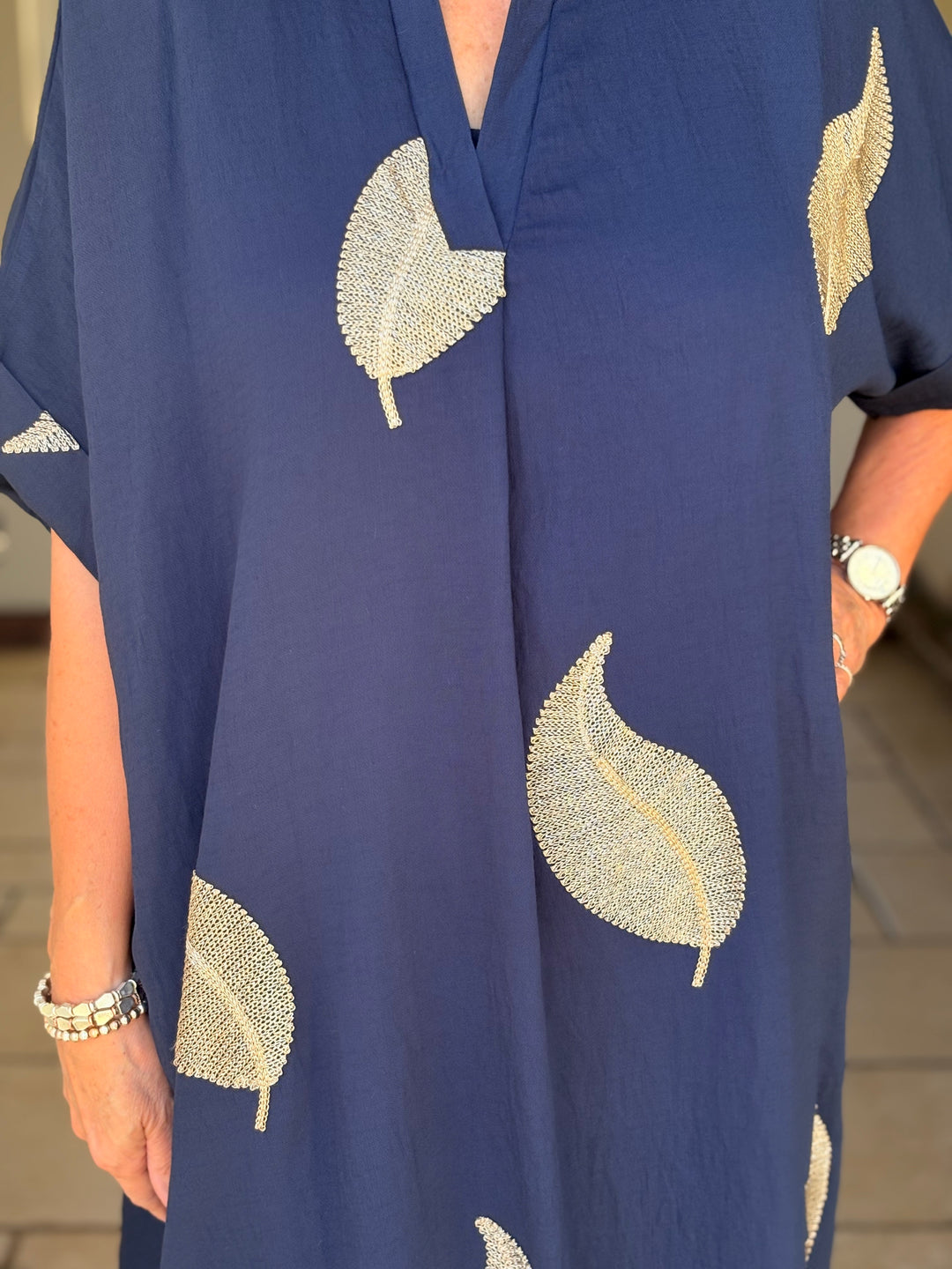 Shimmer Leaf Tunic Dress | Navy
