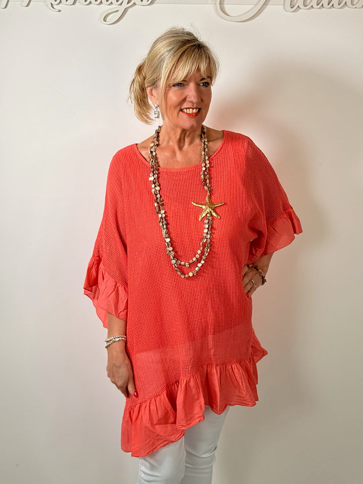 Mesh Textured Blouse | Coral