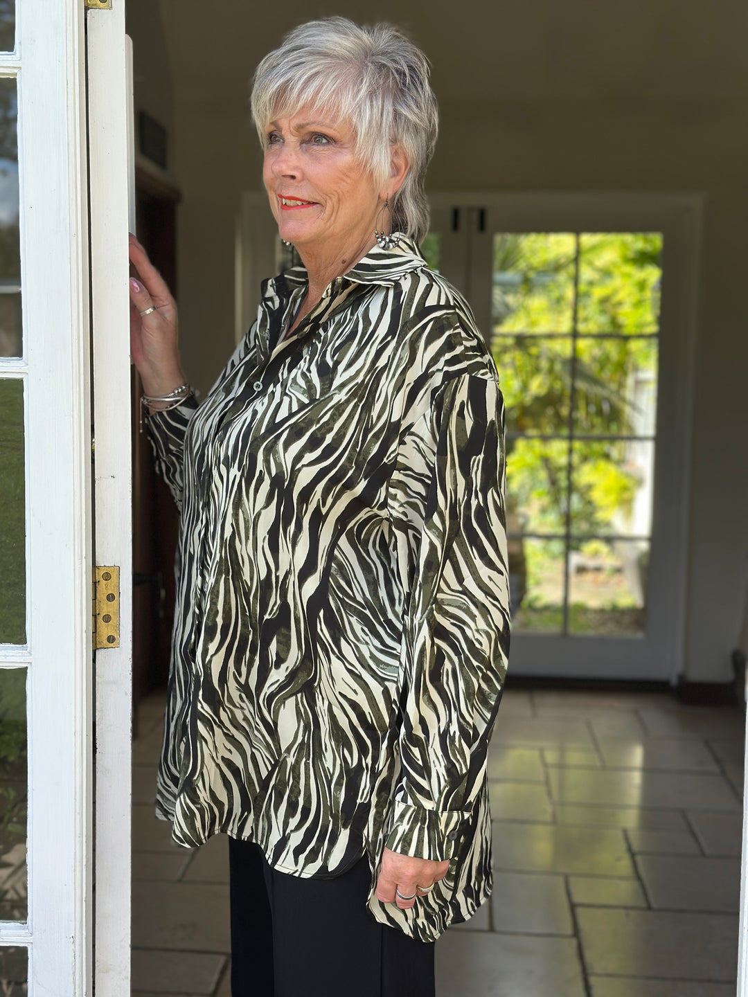 Iconic Print Collared Shirt | Bottle Green