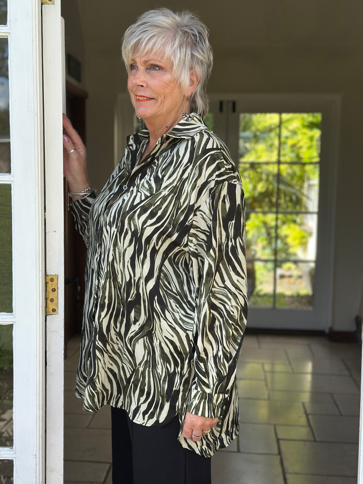 Iconic Print Collared Shirt | Bottle Green