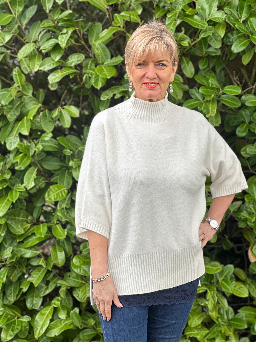 Ribbed High Neck Knit Top | Cream - Mandy's Heaven 