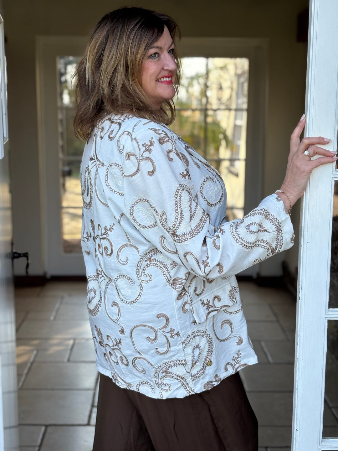Embroidered Paisley Blazer - Malissa J | Latte