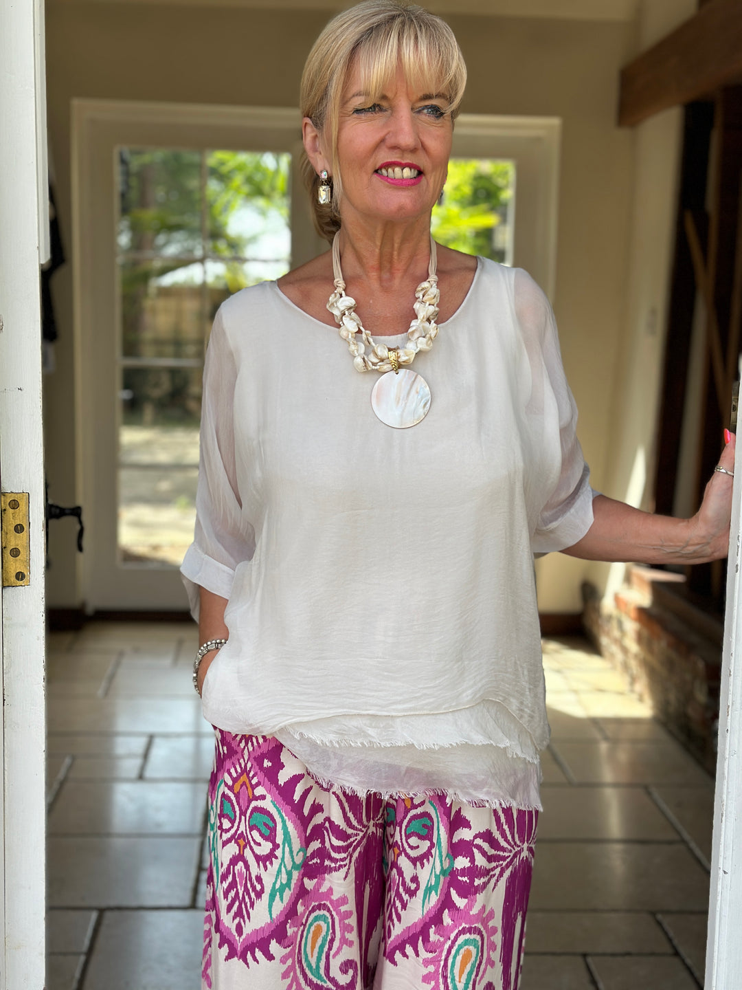 Silk Tiered Blouse | Beige