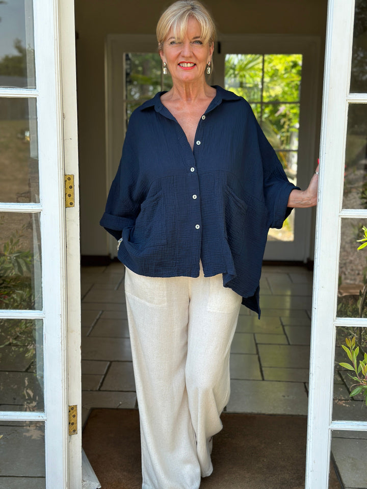 Cotton Button Shirt | Navy