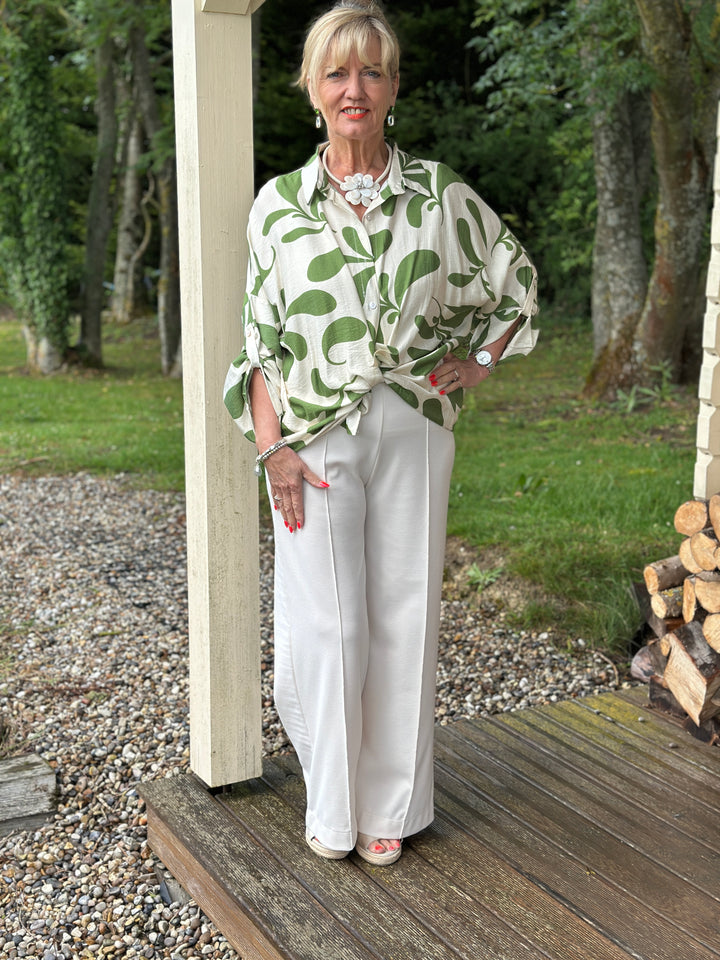 Abstract Leaf Motif Shirt | Khaki