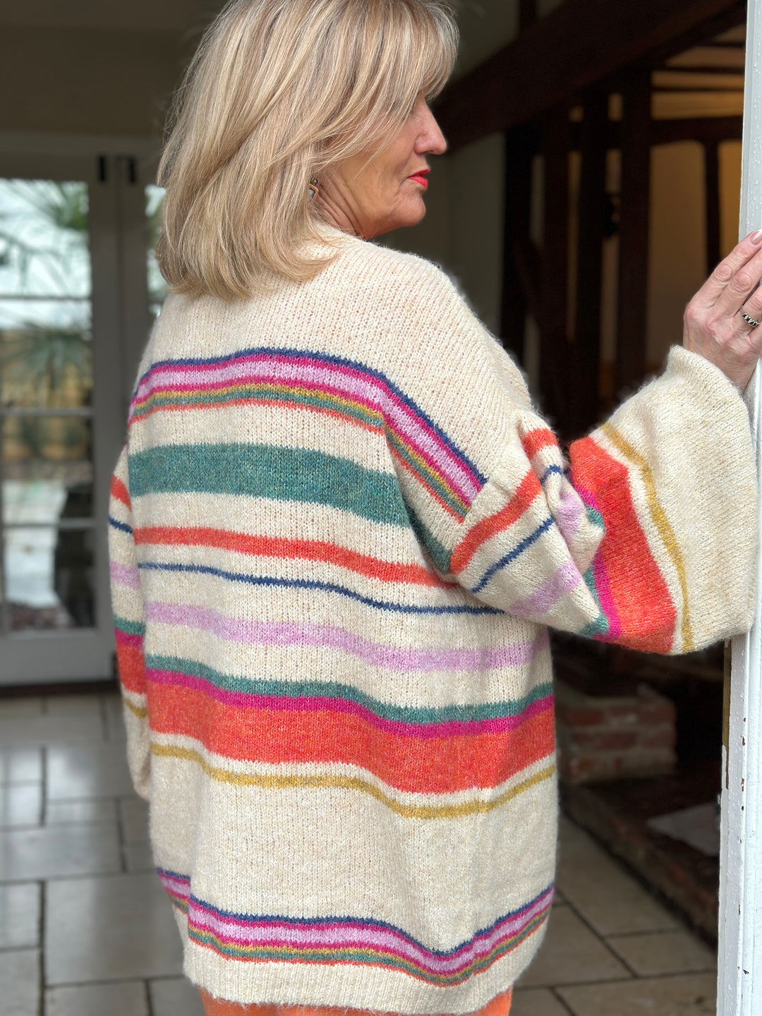 Striped Balloon Sleeve Cardigan | Multi