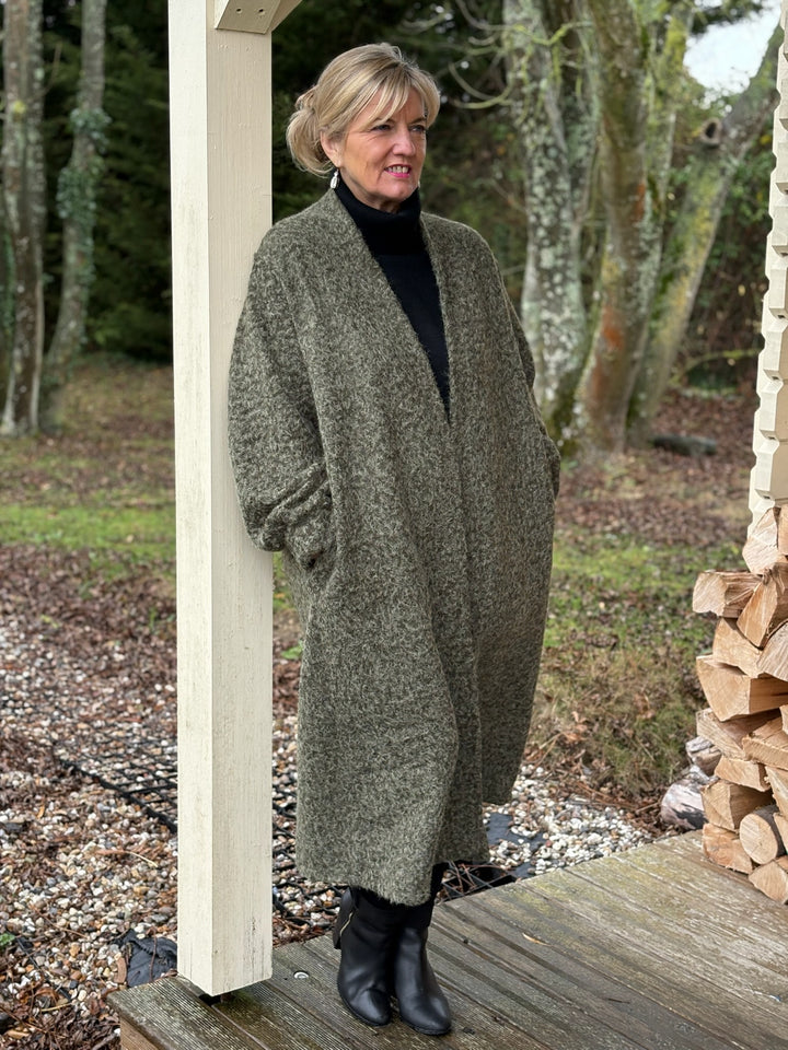Brushed Longline Coat | Olive Green