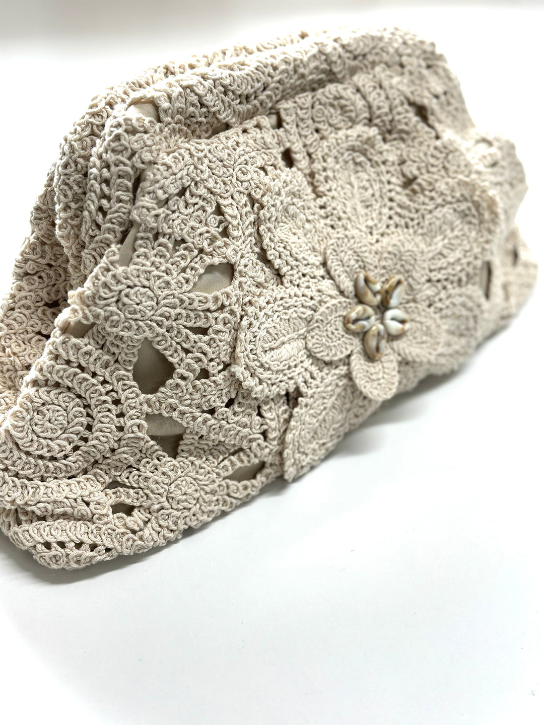 Crochet Floral Clutch Bag | Natural