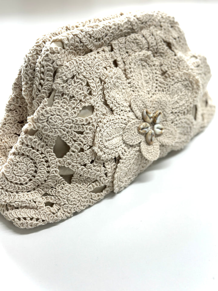 Crochet Floral Clutch Bag | Natural