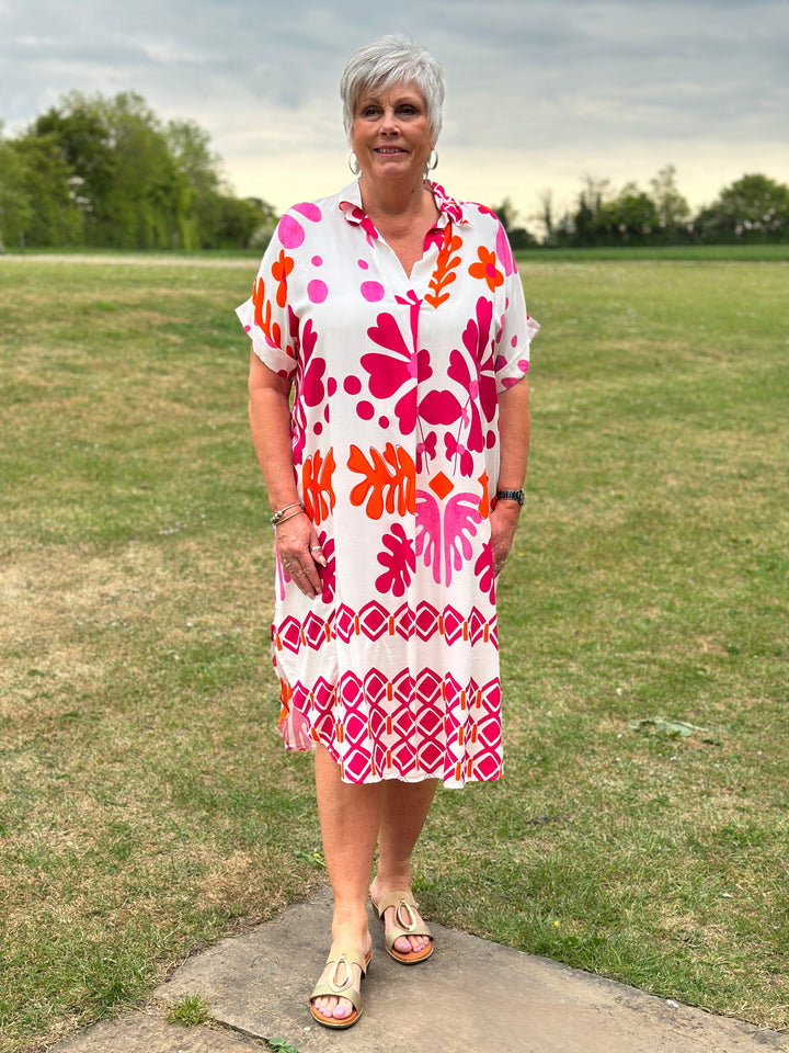 Abstract Print Tunic Dress | Fuchsia