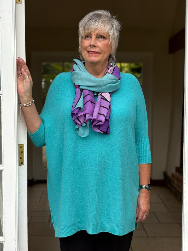 Large Flower Scarf | Cyan