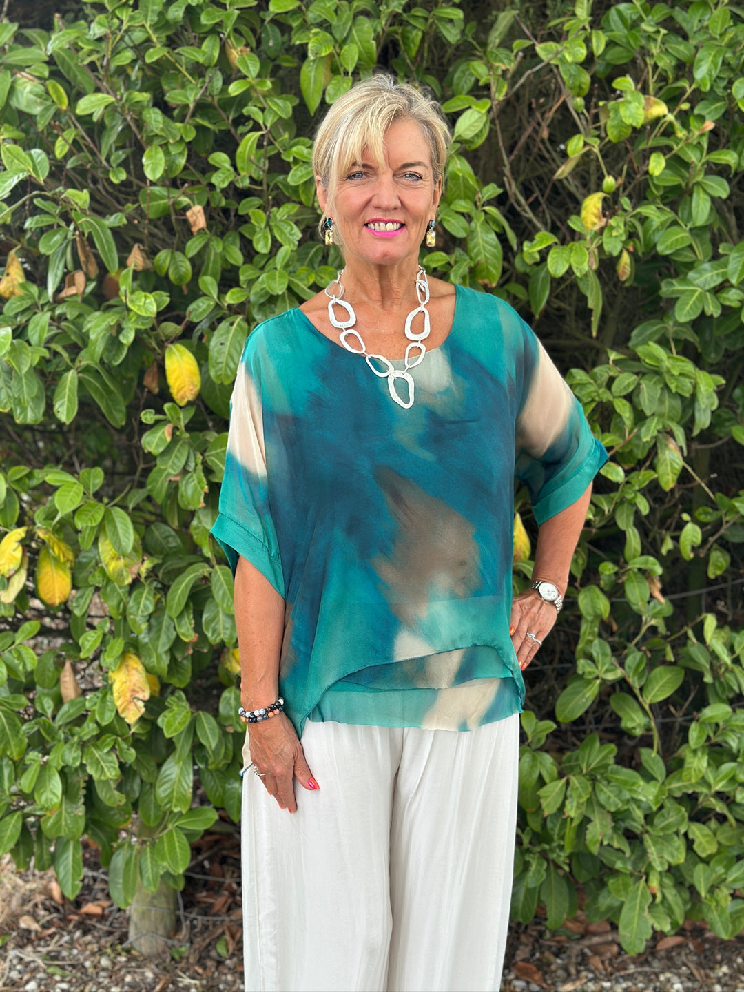 Watercolour Tiered Hem Blouse | Aqua