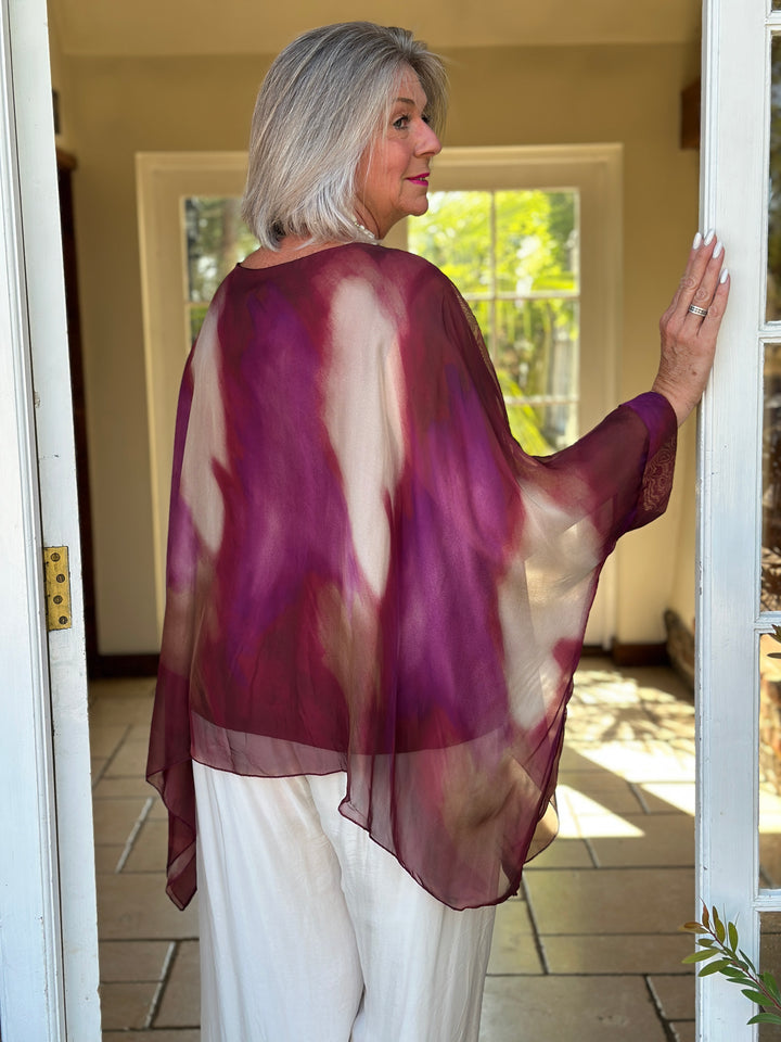 Mia Watercolour Silk Blouse | Magenta