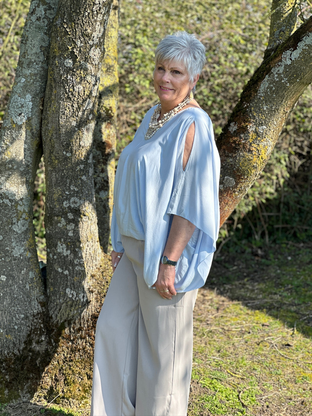 Floaty Cold Shoulder Blouse | Soft Blue