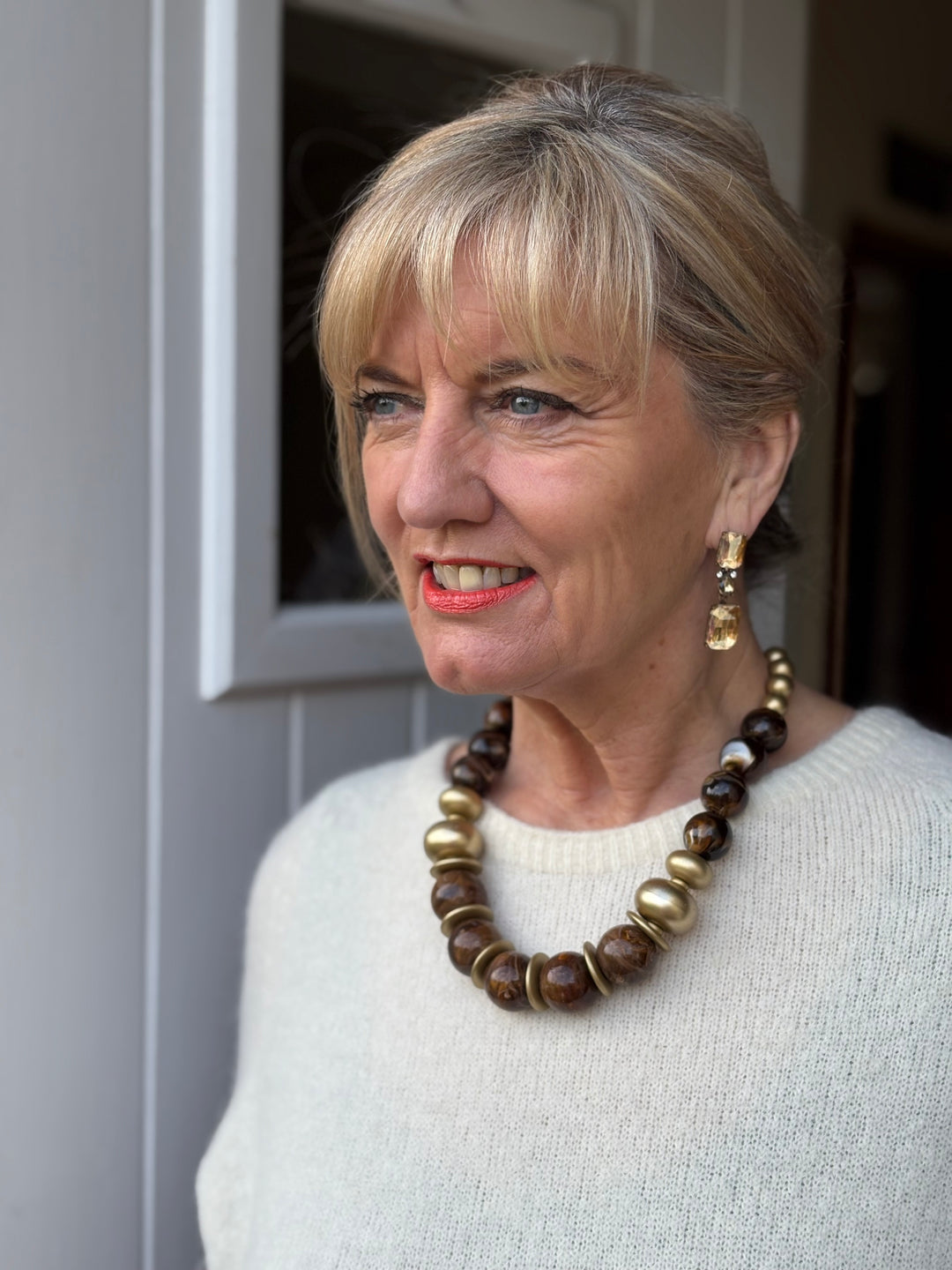 Chunky Marble Bead Necklace | Brown & Gold