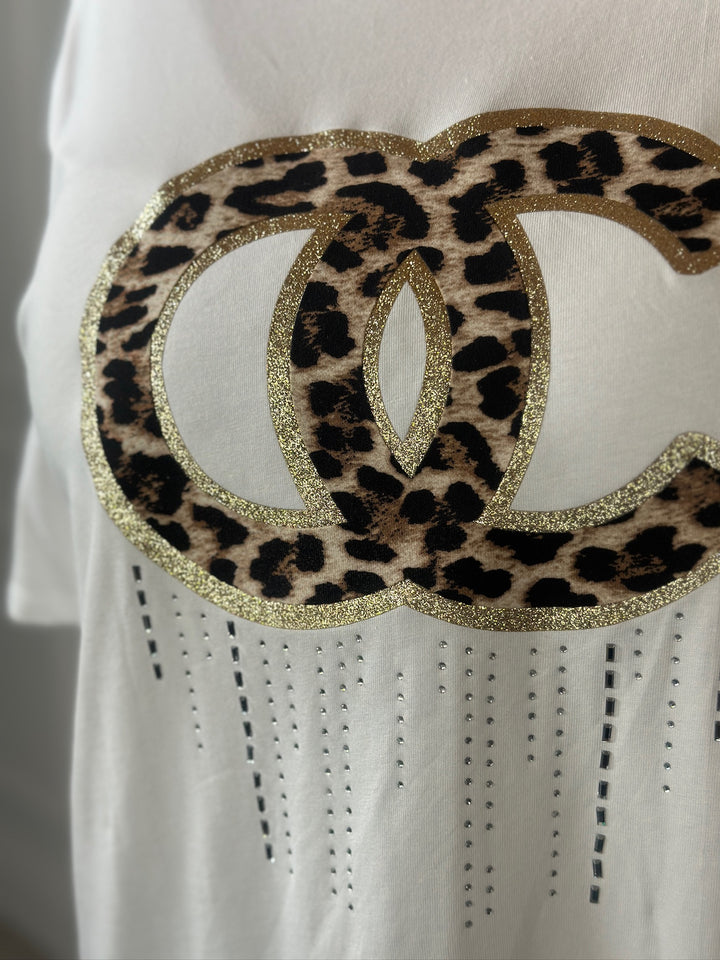 Leopard Motif T-Shirt | White