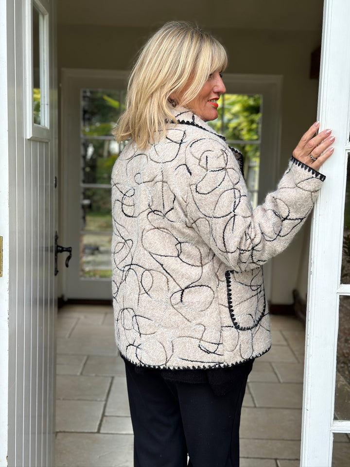 Abstract Swirl Woven Jacket - Short | Stone