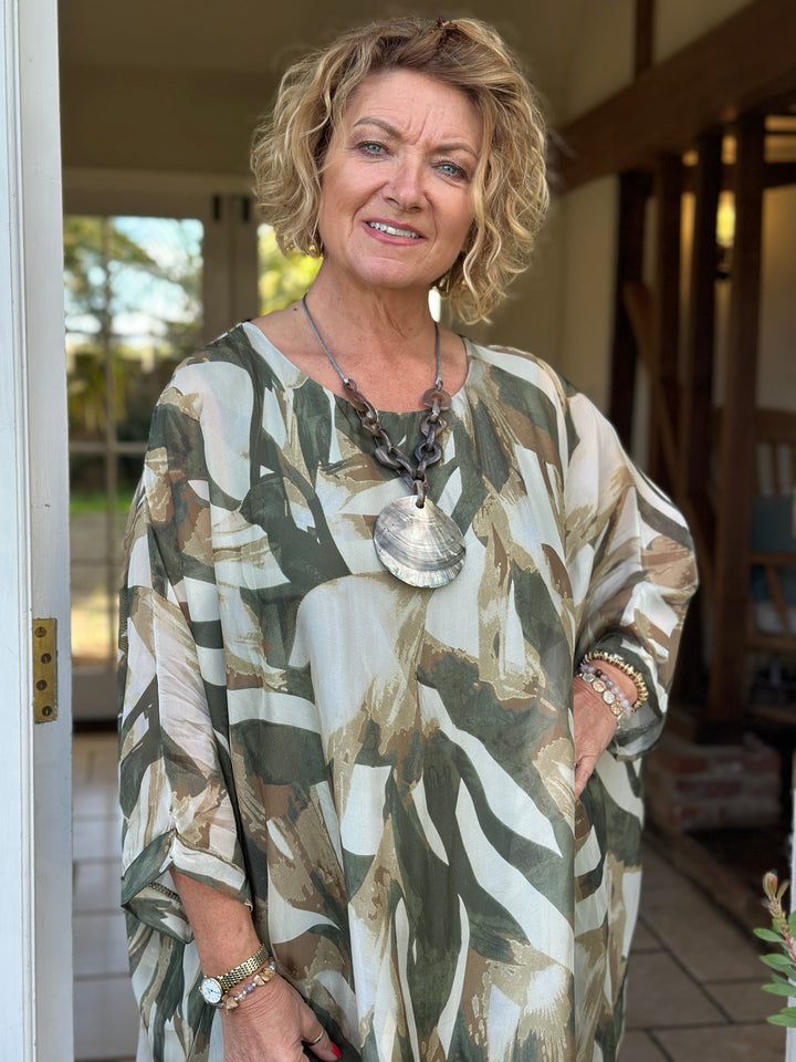 Mia Brushstroke Silk Blouse | Beige