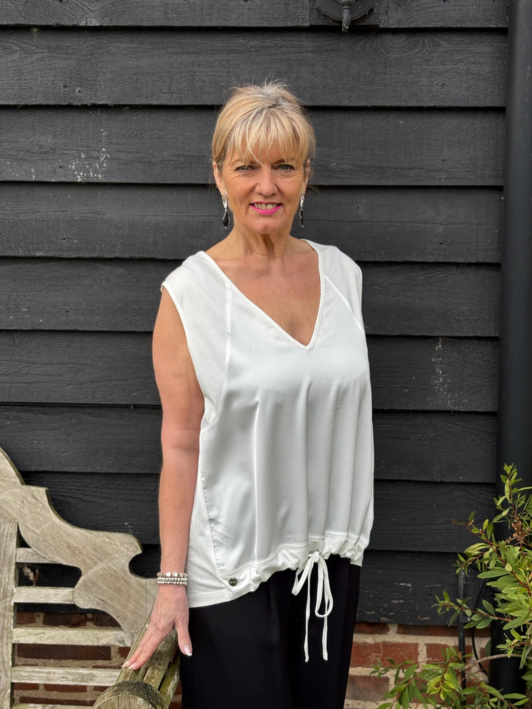 Satin Front Drawcord Vest Top Malissa J |White - Mandy's Heaven 