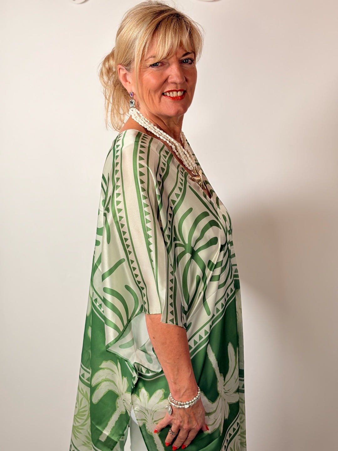 Silk-Blend Tropical Print Kaftan | Green