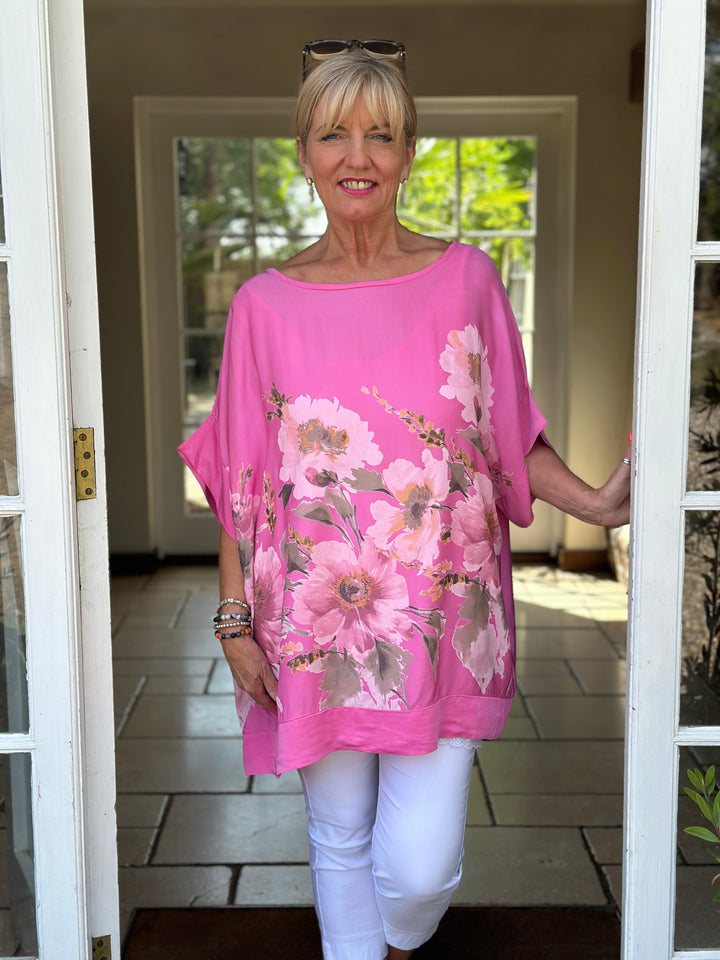 Floral Soft Ovesized Top | Fuchsia