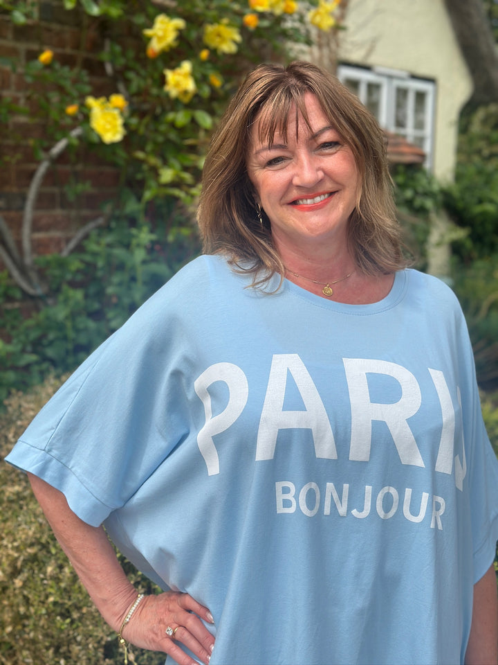 Paris Motif Oversized Top | Light Blue