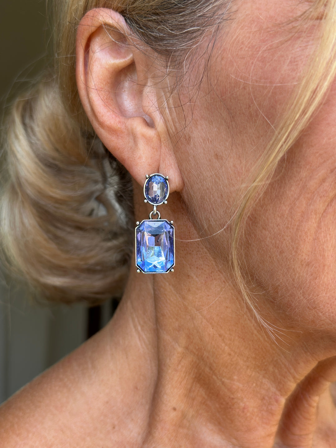 Oval & Square Gem Earrings | Denim Blue