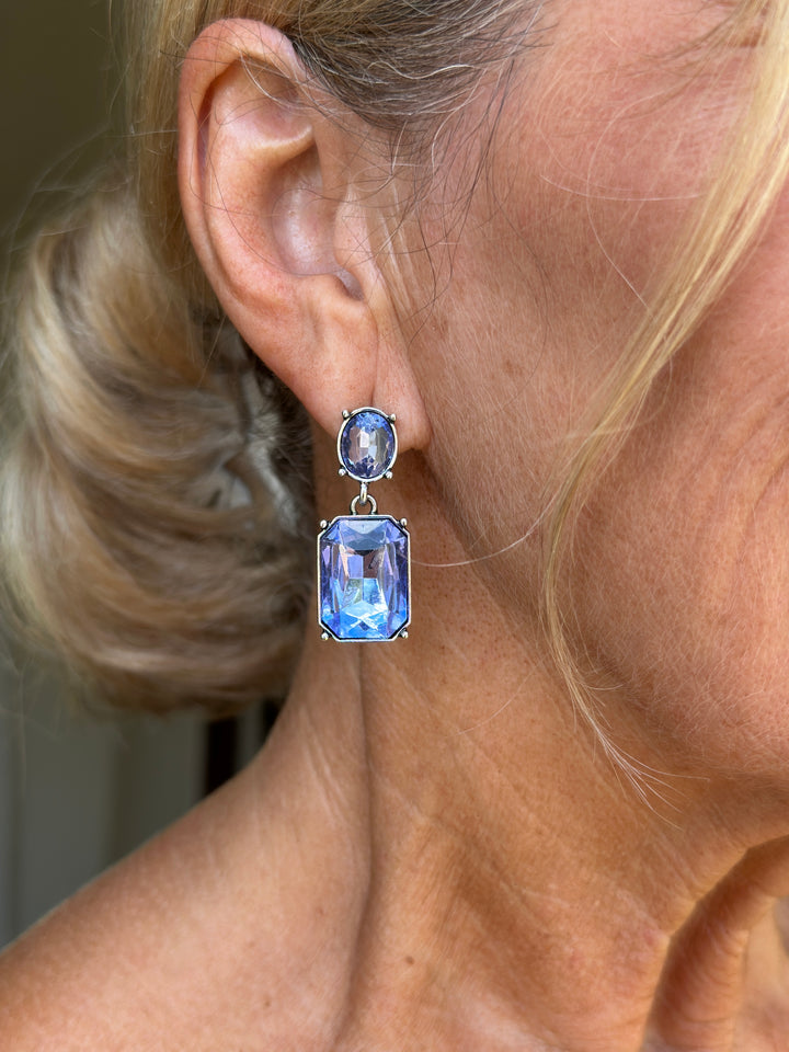 Oval & Square Gem Earrings | Denim Blue