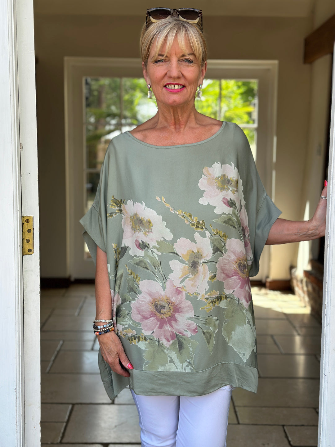 Floral Soft Ovesized Top | Khaki