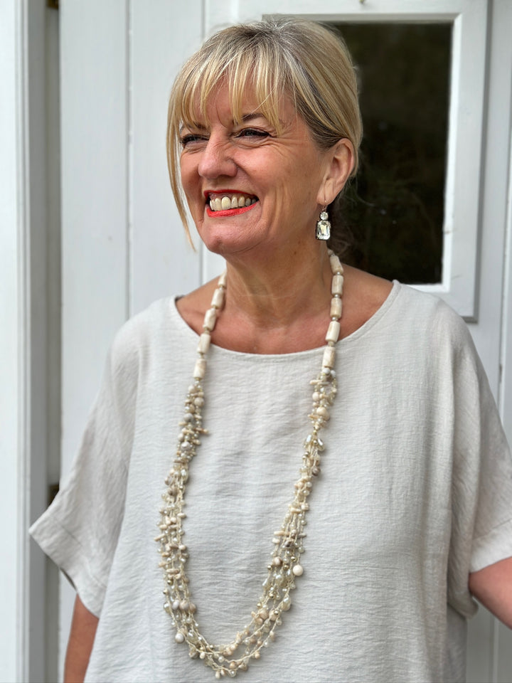 Layered Long Beaded Necklace | Beige