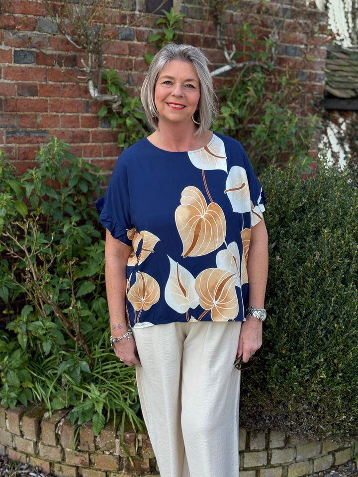 Leaf Print Soft T-Shirt | Navy