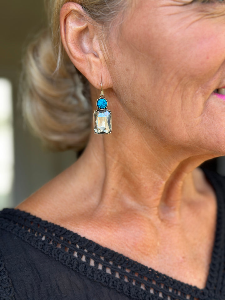 Hook Twin Gem Earrings | Smoke & Deep Blue