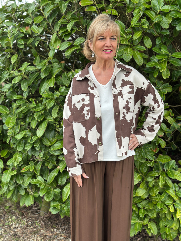 Cow Print Faux Suede Western Jacket - Malissa J