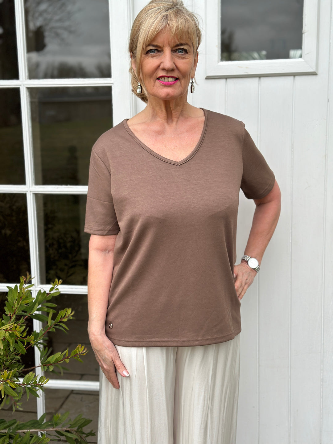 Luxe V-Neck Jersey Tee - Malissa J | Brown