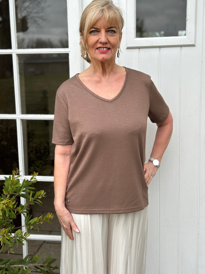 Luxe V-Neck Jersey Tee - Malissa J | Brown
