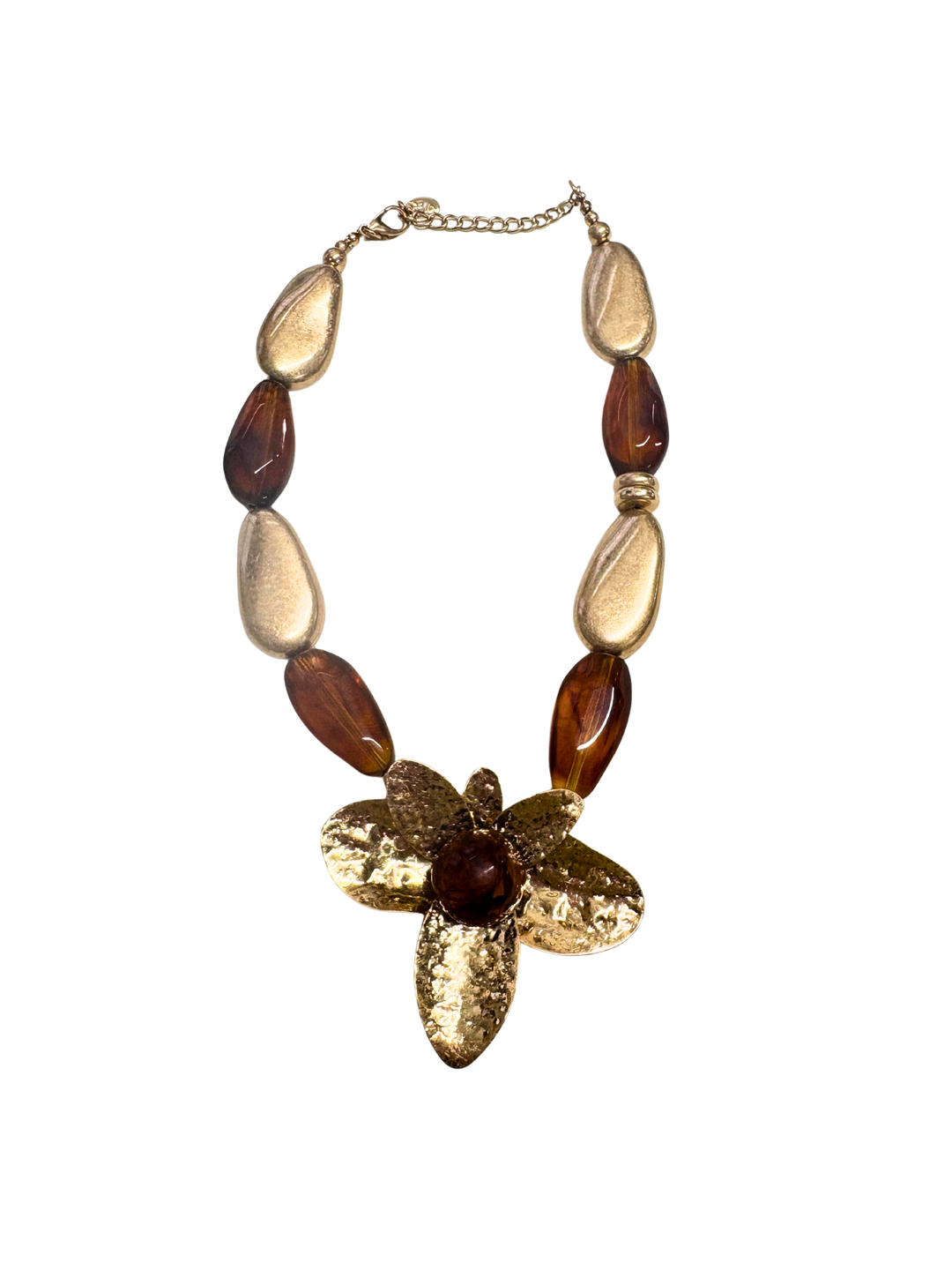 Gold Flower Pebble Necklace