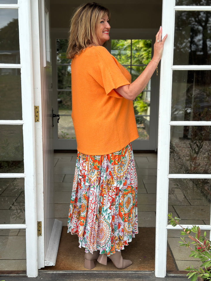 Pleated Floral Skirt - Malissa J | Orange