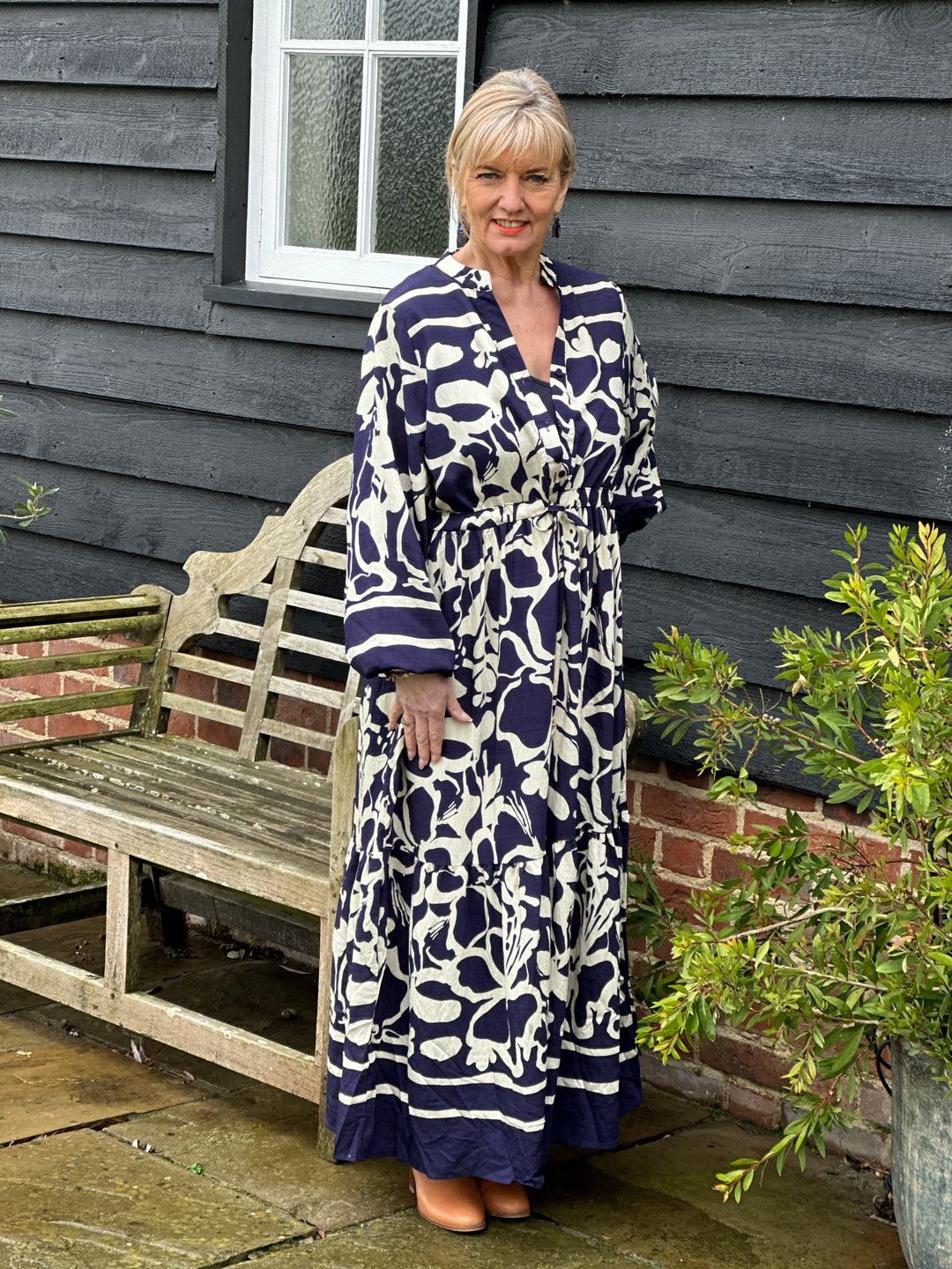 Pattern Drawstring Maxi Dress | Navy - Mandy's Heaven 