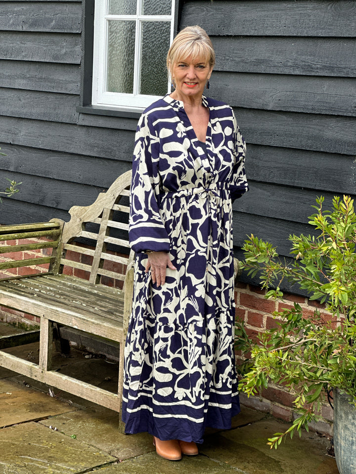 Pattern Drawstring Maxi Dress | Navy - Mandy's Heaven 