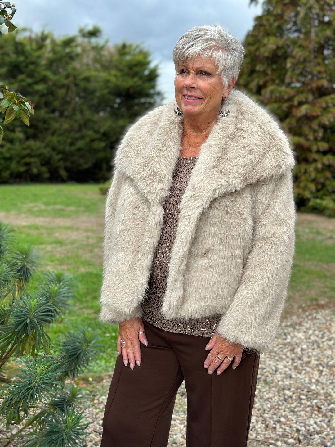Faux Fur Collared Jacket | Beige