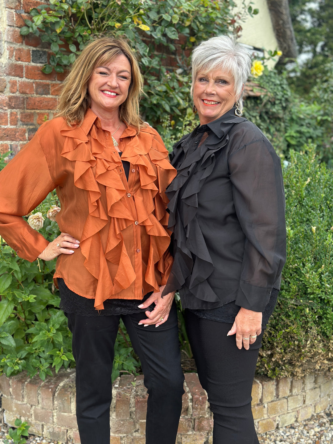 Ruffle Detail Sheer Button Blouse | Copper