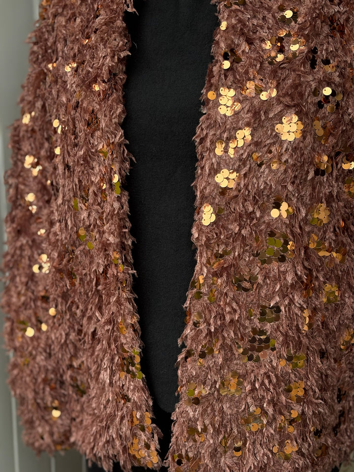Sequin Textured Feather Jacket | Rose Gold