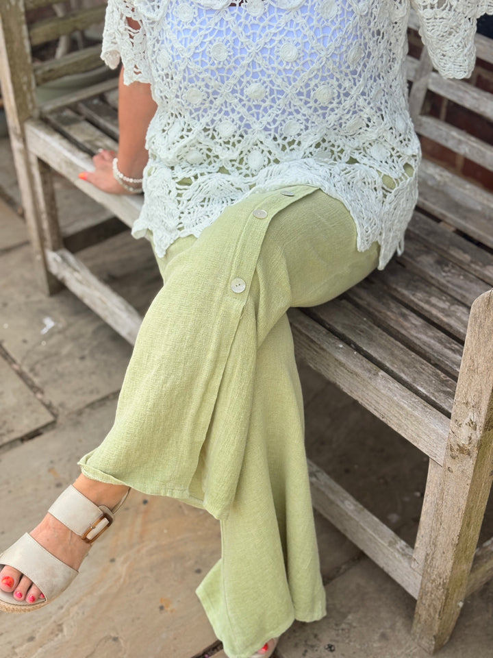 Button Detail Linen Trouser | Lime