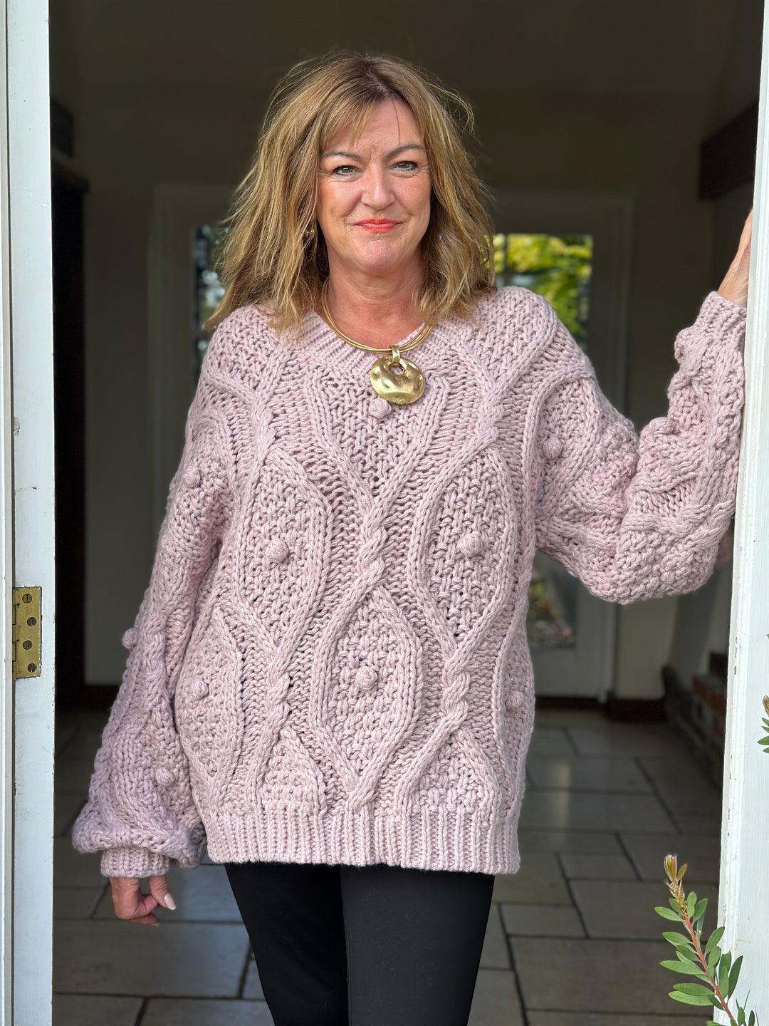 Bobble Cable Chunky Jumper | Blush