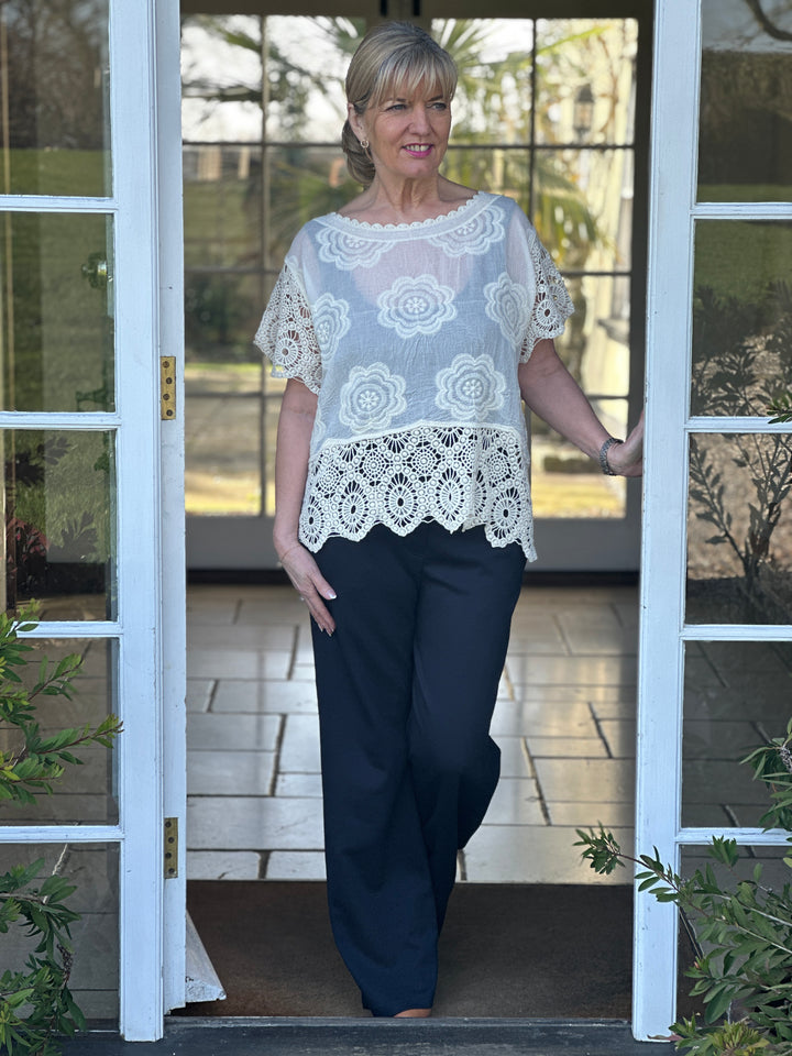 Crochet Floral Top | Cream